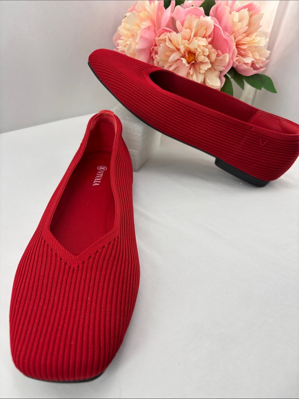 Vivaia Womens 41.5 US10/10.5 Red Knit Ballet Flats - Slip-On Comfort #759